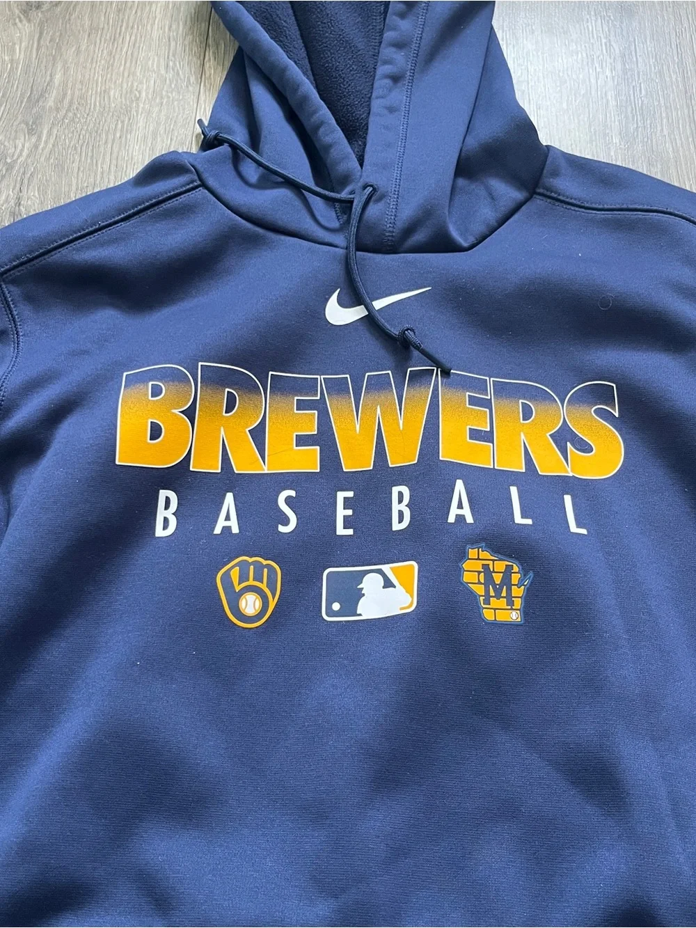 Nike Baseball MLB Milwaukee Brewers Navy Blue Hoodie ThermaFit Size Medium